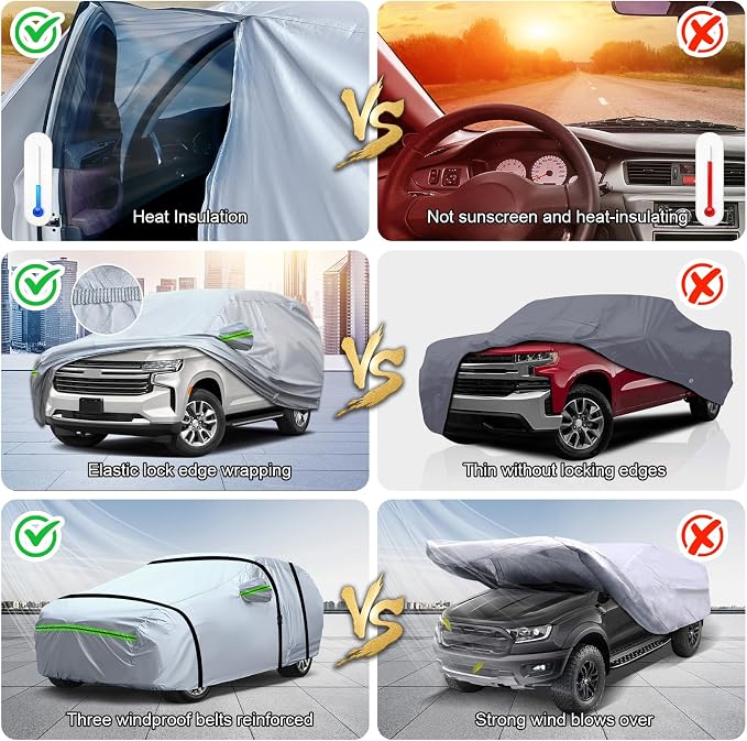 TUCAREST 6-Layers Heavy Outdoor Pickup Full Car Cover Hard Shell Zipper Design - Image 6