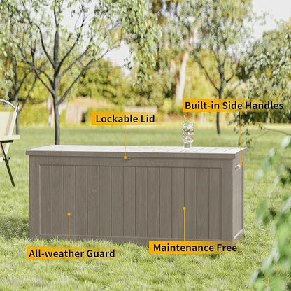 270 Gallon Outdoor Storage Box Patio Deck Box Waterproof, Resin Lockable - Image 7