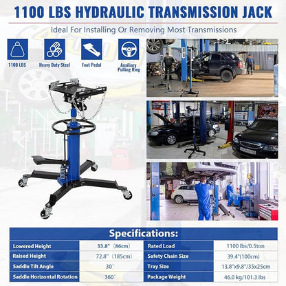 Hydraulic Transmission Jack 1100 LBS Capacity 33.8"-72.8" Lifting Height 2 - Image 3