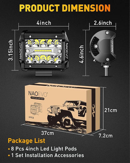 NAOEVO 4 Inch LED Pod Lights, 480W 48, 000LM LED Fog/Driving/Off Road Lights - Image 5