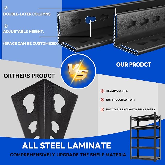 59''H Garage Shelving Heavy Duty Rack, 3000 LBS Extra Large Capacity 5 Tier - Image 6