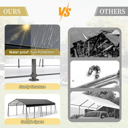 13x26.5 FT Metal Carport, Heavy Duty Car Port Canopy - Image 4