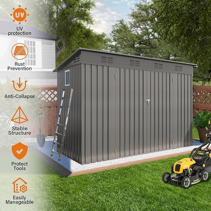 4 x 9 FT Metal Outdoor Storage Shed w/Lockable Door, Lean to Storage Sheds - Image 7