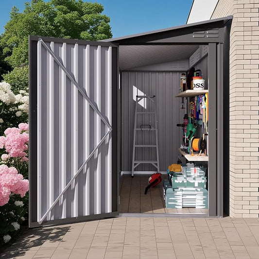 4x9 FT Lean to Shed with Windows, Metal Sheds & Outdoor Storage with 6 Vents by Zolyndo