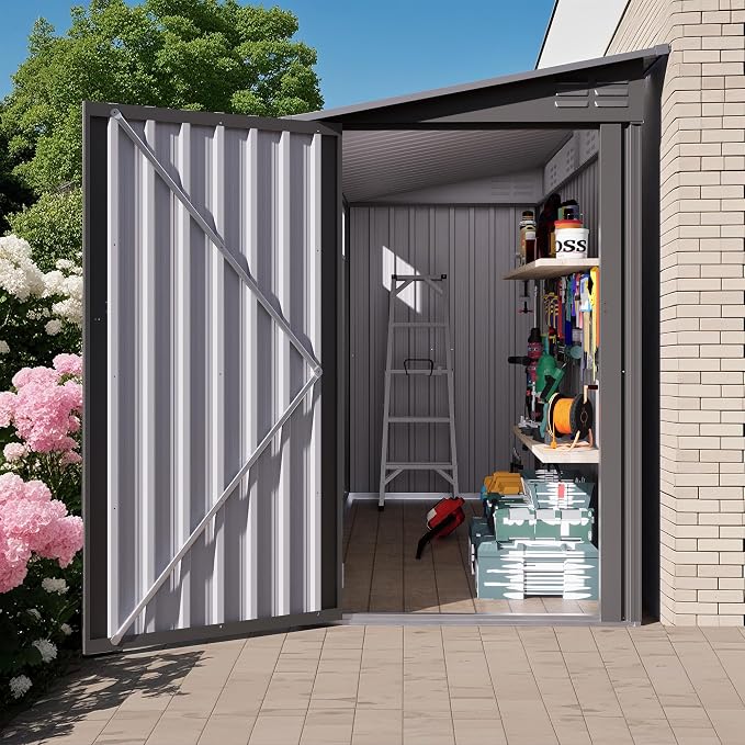 4x9 FT Outdoor Storage Shed, Lean to Metal Shed W/Window, All Weather - Image 2