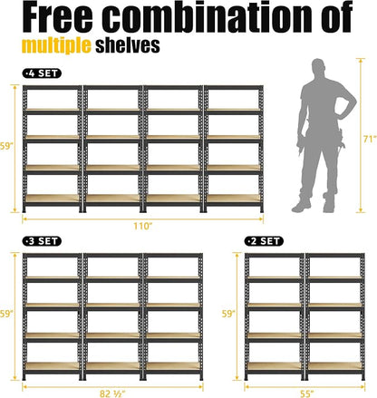 PrimeZone Storage Shelves, 27.5" W X 12" D X 59" H Adjustable Metal Heavy Duty - Image 8