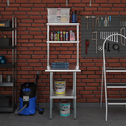 Amgood Stainless Steel Work Table Wide Double Tier Overshelf | NSF | Metal - Image 7