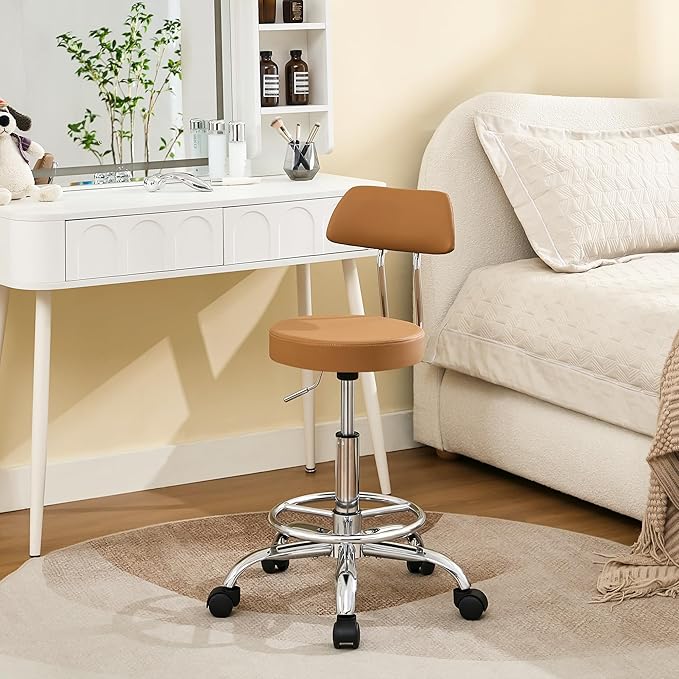 Rolling Stool with Back, Adjustable Tattoo Rolling Chair 19.5’’-26.6’’ by FIRAVOE