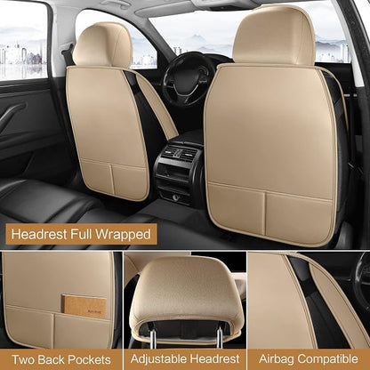 Pariitadin Leather Car Seat Covers Full Set, Waterproof Breathable Faux Leather - Image 2