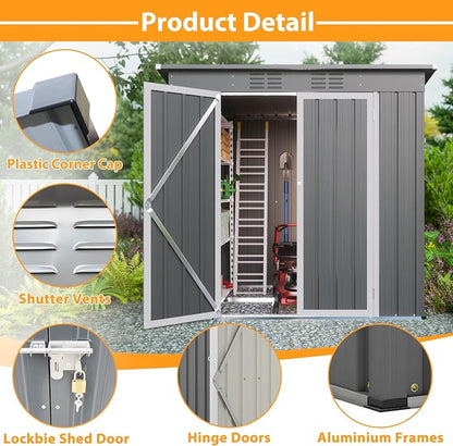 4'x6' Metal Shed Outdoor Storage Shed, Metal Steel Utility Tool Shed Storage - Image 4