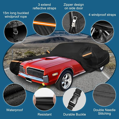 Car Cover for Mercury Cougar 1967-1973, Waterproof 210D Oxford Cloth and Cotton - Image 3