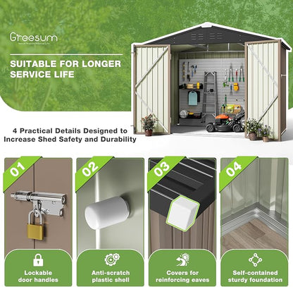 Greesum Outdoor Storage Shed 6 x 8 ft. Utility Tool Shed Metal Storage Garden - Image 5
