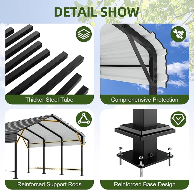 JAMFLY Carport, 12X15 FT Metal Carport, Heavy Duty Carport Canopy - Image 3