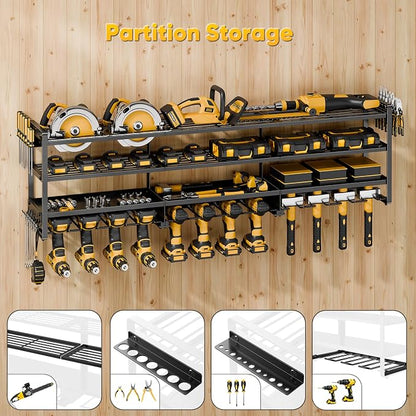 49" W Large Power Tool Organizer Wall Mount Loads 600 lbs, Heavy Duty 4-Tier 12 - Image 3