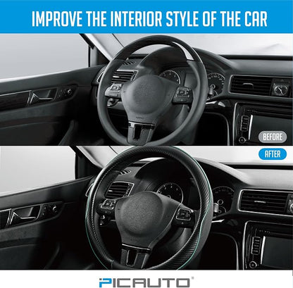 PIC AUTO Steering Wheel Cover, Mint Piping Leather, Sports Carbon Fiber and - Image 5