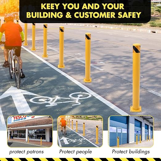 8 Pack Safety Bollard Post, 48 Inch Height 4.5 Inch Diameter Yellow Pipe Safety - Image 7