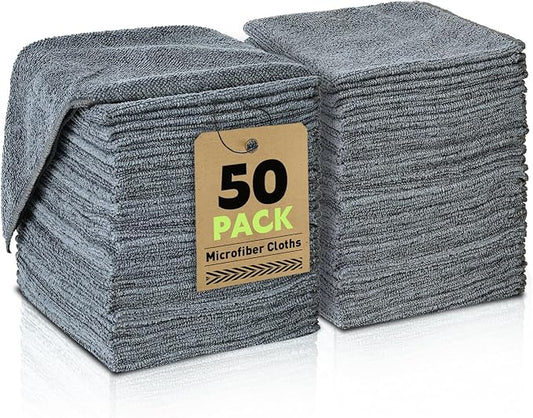 Microfiber Cleaning Cloths Bulk-50 Pack, Ultra Absorbent Microfiber Towel Weave by TEAWOO