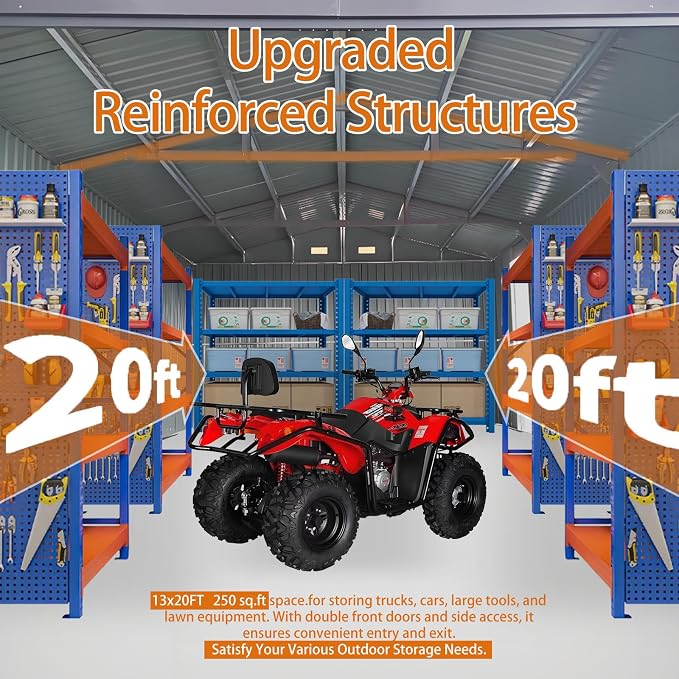 LANTRO JS Sheds & Outdoor Storage, 13x20ft Large Outdoor Metal Garage Shed - Image 3