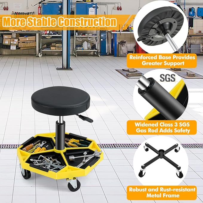 Adjustable Mechanic Rolling Stool, Pneumatic Rolling Stool - Image 4