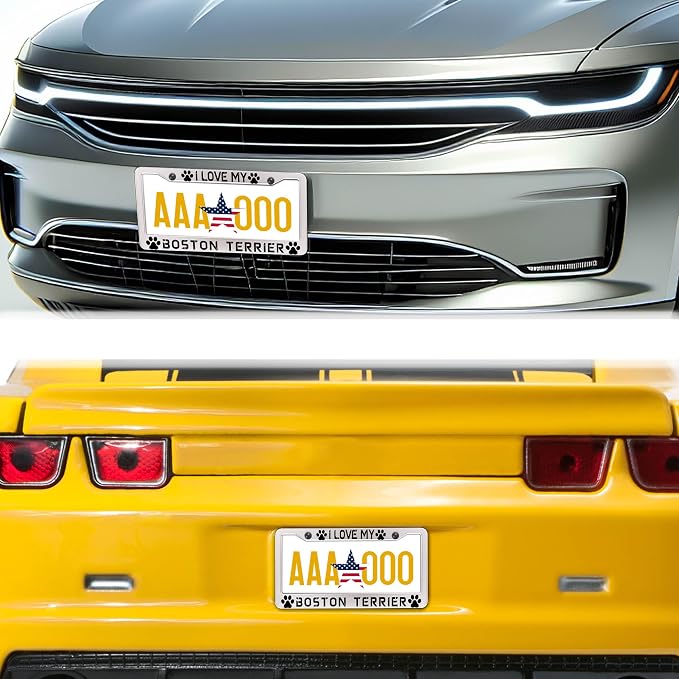 License Plate Holder Black and White License Plate Frames I Love My Boston - Image 8