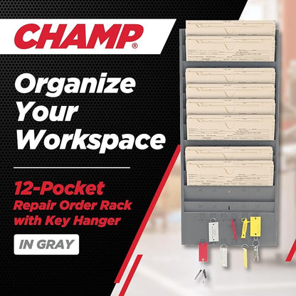 CHAMP® Repair Order Rack with Key Hanger, Heavy-Duty 12-Pocket Alloy Steel Wall - Image 2