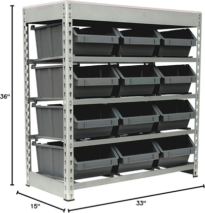 King's Rack Bin Rack Boltless Steel Storage System Organizer w/ 12 Plastic Bins - Image 4