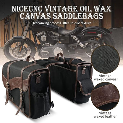NICECNC Motorcycle Saddle Bags, Vintage Oil Waxed Canvas Saddlebags Motorcycle - Image 2