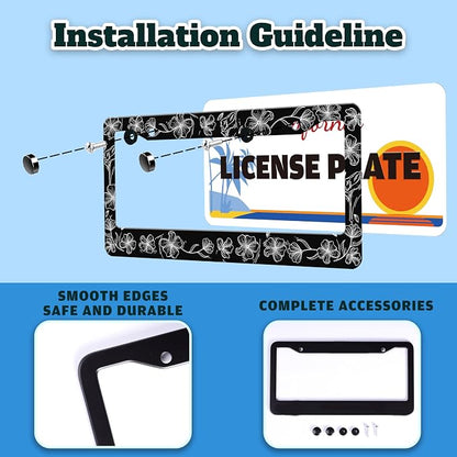 Black and White Line Drawing Flowers License Plate Frame Beautiful Floar - Image 4