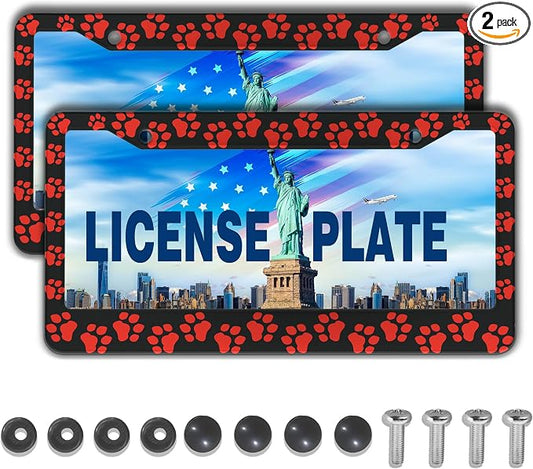 Custom License Plate Frame Black and Red License Plate Frames Animal Dog Paw by Unknown