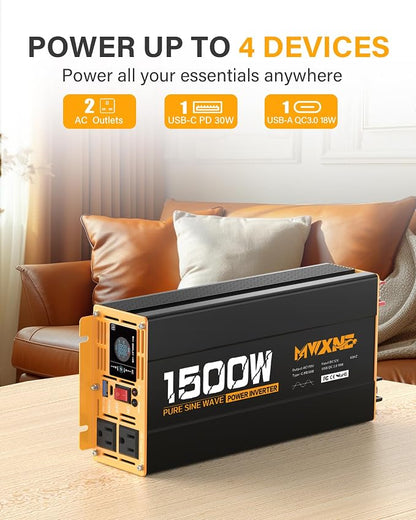 1500W Pure Sine Wave Power Inverter DC 12V to AC 110V 120V Converter - Image 2