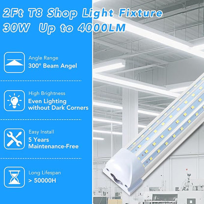 2 Pack 2FT T8 LED Shop Lights, 30W Integrated Tube Light, 4800LM 6000-6500K - Image 2