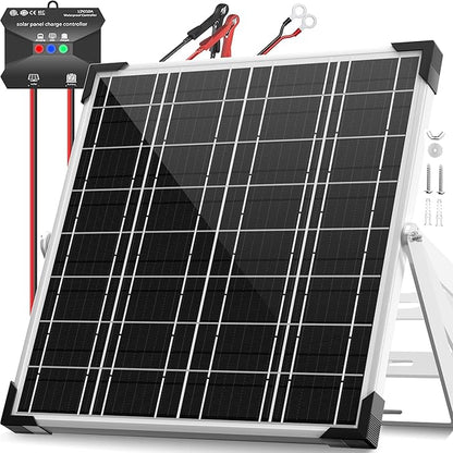 Solar Panel Kit 20W 12V, Solar Battery Trickle Charger Maintainer, Waterproof by Voltset