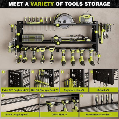 Power Tool Organizer Wall Mount, Cordless Drill Hanger Storage Rack 8 Drill - Image 3