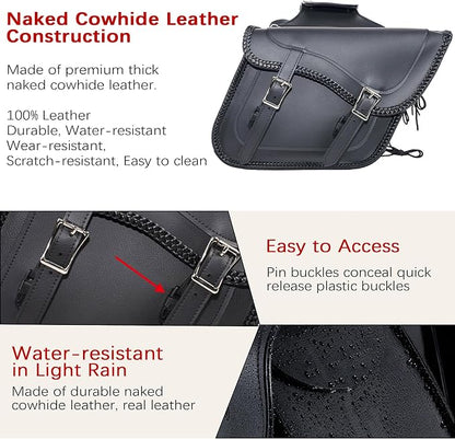 Dream Apparel Naked Cowhide Leather Motorcycle Saddle Bags Studded Throw Over - Image 3
