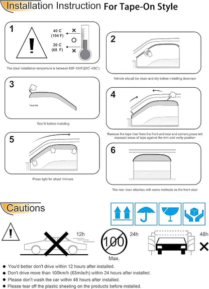 4pcs Side Wind Deflector, Out-Channel Tape On Sun Rain Guards, Dark Smoke Nice - Image 6