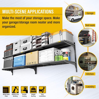 2-Pack 2 Tier 1.3x4ft Garage Shelving Wall Mounted, 800 lbs Load - Image 4