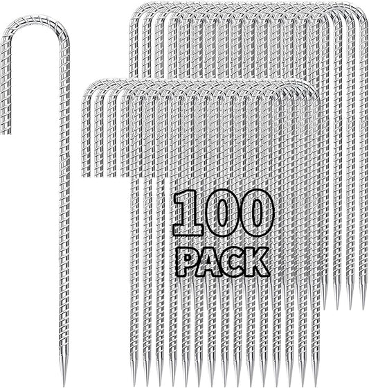 12 inch Stakes Heavy Duty 100-Pack J Hook Metal Fence Stake by Besitu