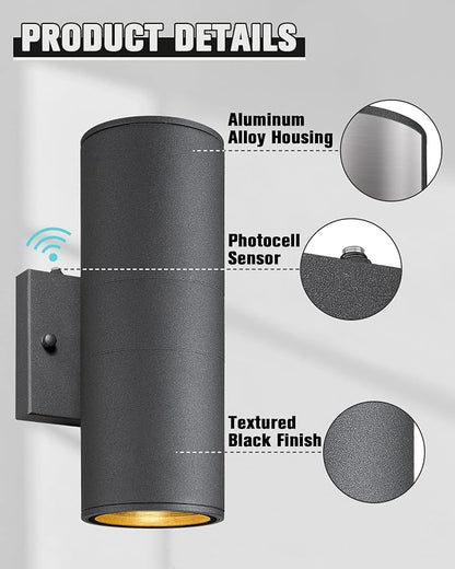 Ken & Ricky Dusk to Dawn Outdoor Lighting, Outdoor Wall Sconce Lights, Cylinder - Image 6