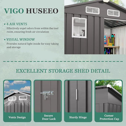 6x3.6FT Outdoor Storage Shed, Galvanized Steel Garden Shed - Image 3
