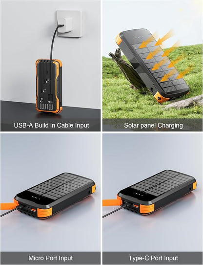 Solar Charger Power Bank, 40000mAh Portable Phone Charger Built in 4 Cables - Image 4