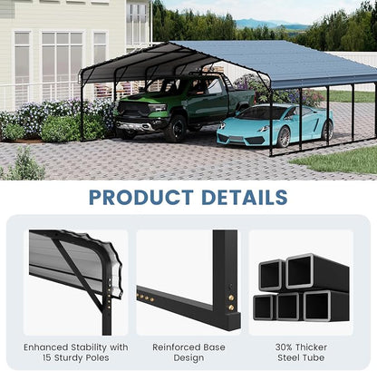EROMMY 20x20FT Stable Metal Carport, All-Weather Heavy-Duty Carports - Image 4