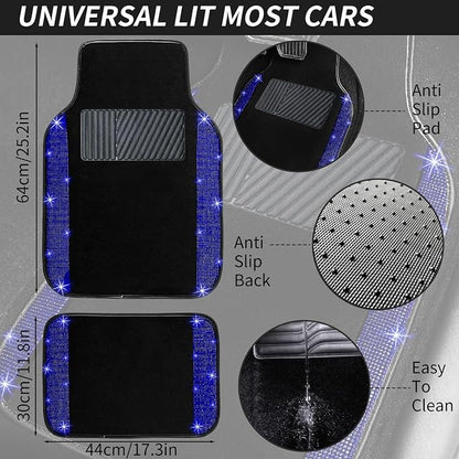 NBTEPEM Blue Bling Car Floor Mats Full Set, Universal Fit Most Cars - Image 7