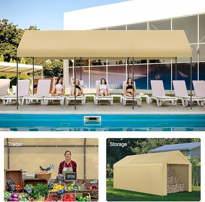 Carport 10x20 Heavy Duty Portable Garage w/Removable Sidewalls & Roll-Up Door - Image 7