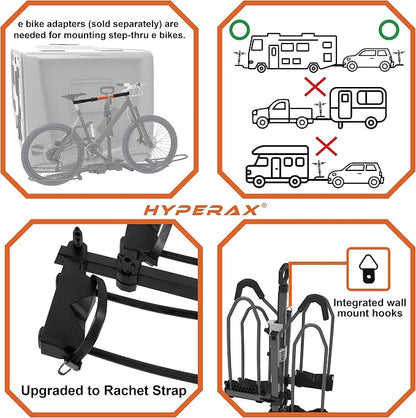 HYPERAX 2023 Volt RV -RV Approved Hitch Mounted 2 E Bike Rack Carrier - Image 4