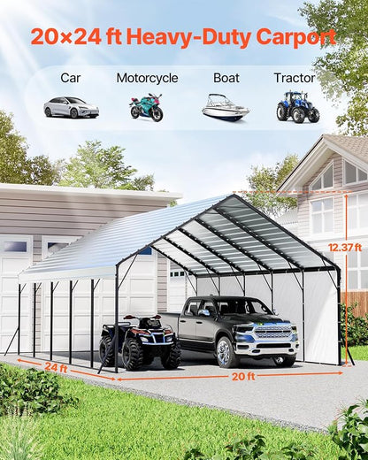 VEVOR 20x24 ft Heavy Duty Metal Carport, Outdoor Car Shelter - Image 2