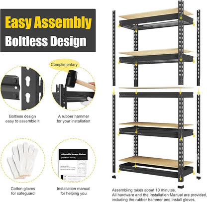 PrimeZone Storage Shelves, 27.5" W X 12" D X 59" H Adjustable Metal Heavy Duty - Image 6