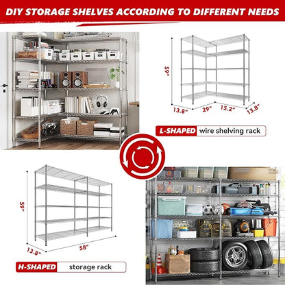 REIBII 58" W 5 Tier Heavy Duty Wire Shelving Unit - 1400LB Metal - Image 9