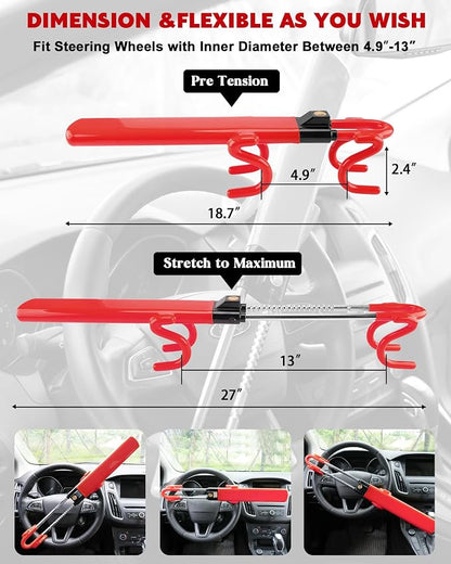 Tevlaphee Steering Wheel Lock Anti-Theft Car Device Heavy Duty Security Car - Image 2