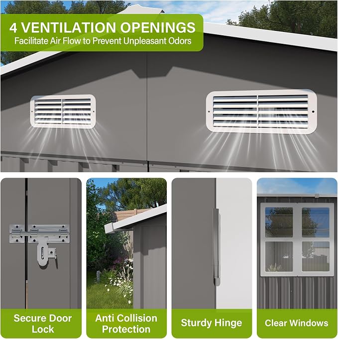 10 x 14 FT Large Outdoor Storage Shed w/ 2 Windows, Heavy Duty Metal Garden - Image 4