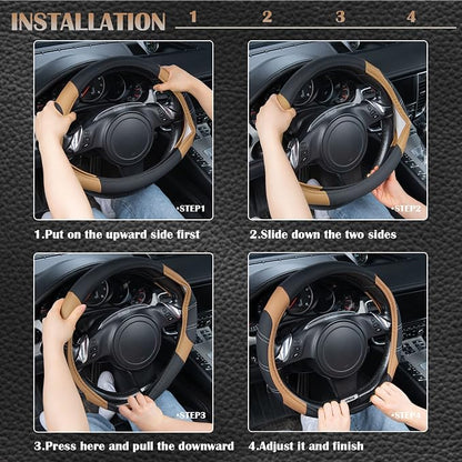 CAR PASS Line Rider Microfiber Leather Sporty 14.5-15 inch Steering Wheel Cover - Image 6